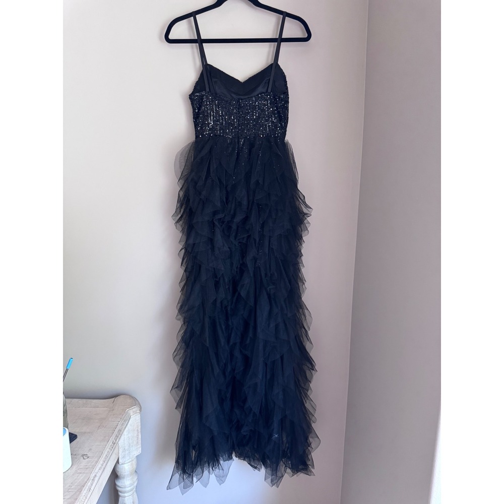 Ieena for Mac Duggal Black Sequin Tulle High Low Gown Dress Womens 2 - Picture 5 of 11
